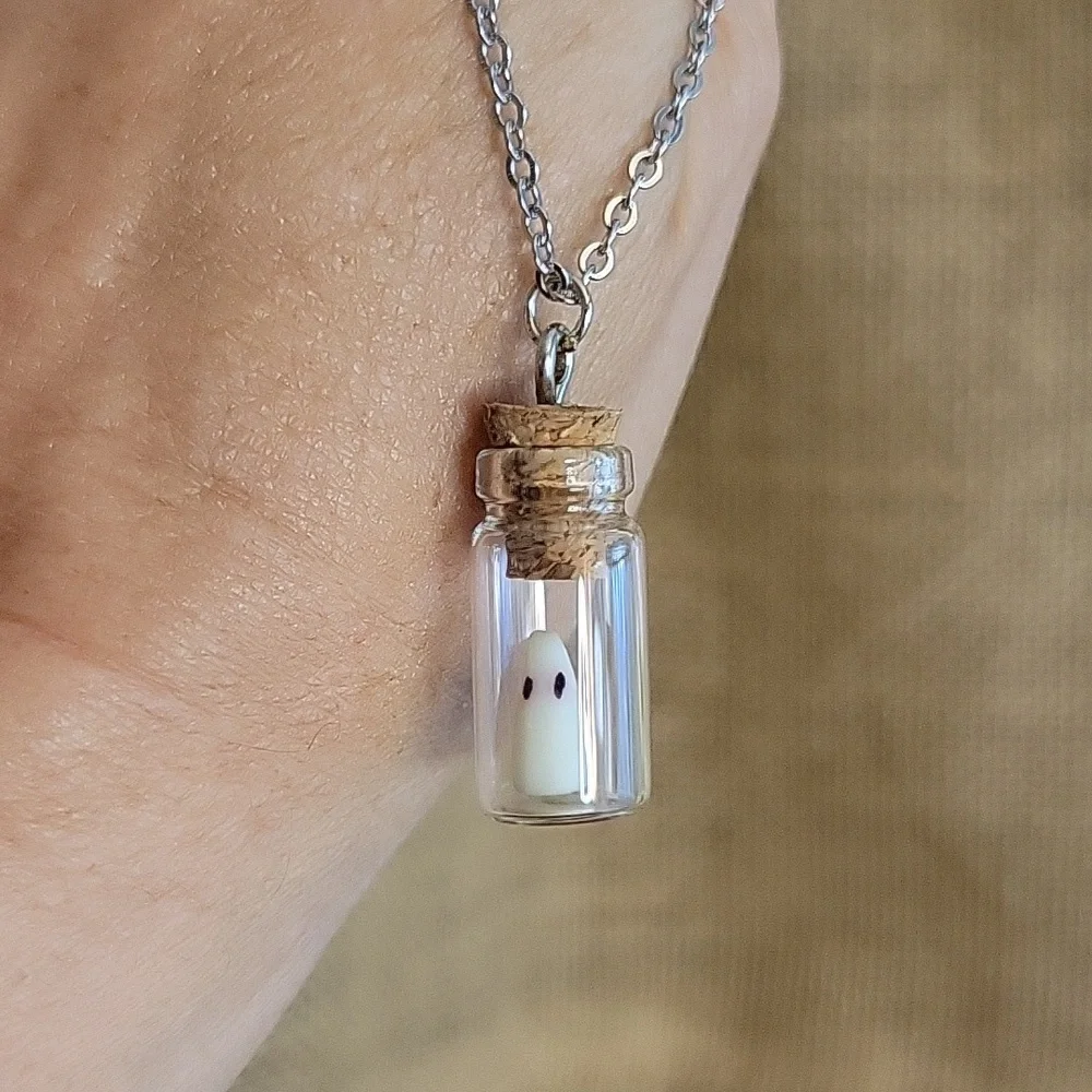 GLOWING GHOST IN A BOTTLE NECKLACE